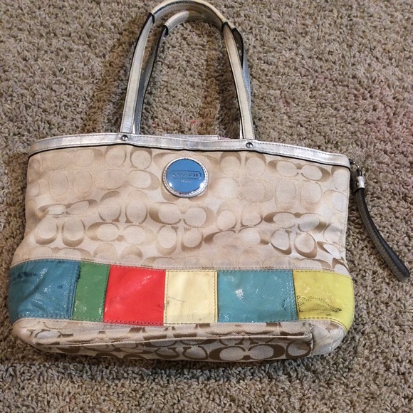 Coach Handbags - Authentic Coach Khaki Signature Multi Color Stripe Coach Handbags - Authentic Coach Khaki Signature Multi Color Stripe